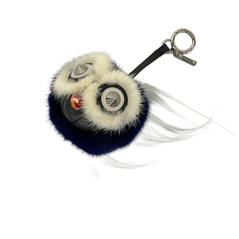 Fendi Bag Bugs Bag Charm Dark Navy Cream Multi Fur Leather Plastic Hardware